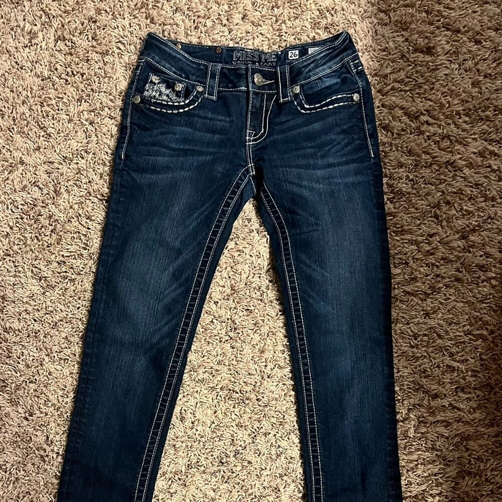 ✨ Miss Me Skinny Jeans - Dark Wash w/ Embellished Pockets (Size 26)